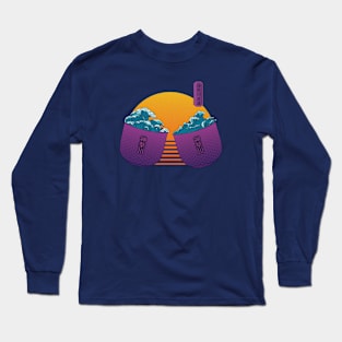 Retrowave Kanagawa wave Kanpai Sake 80s style Long Sleeve T-Shirt